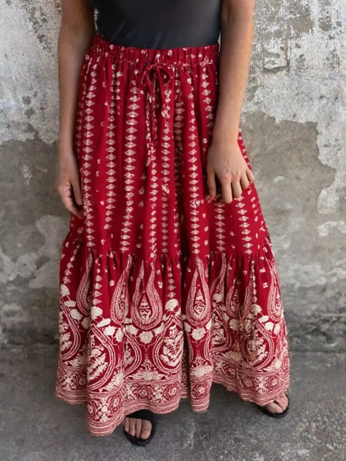 Ruffled Printed Maxi Skirt