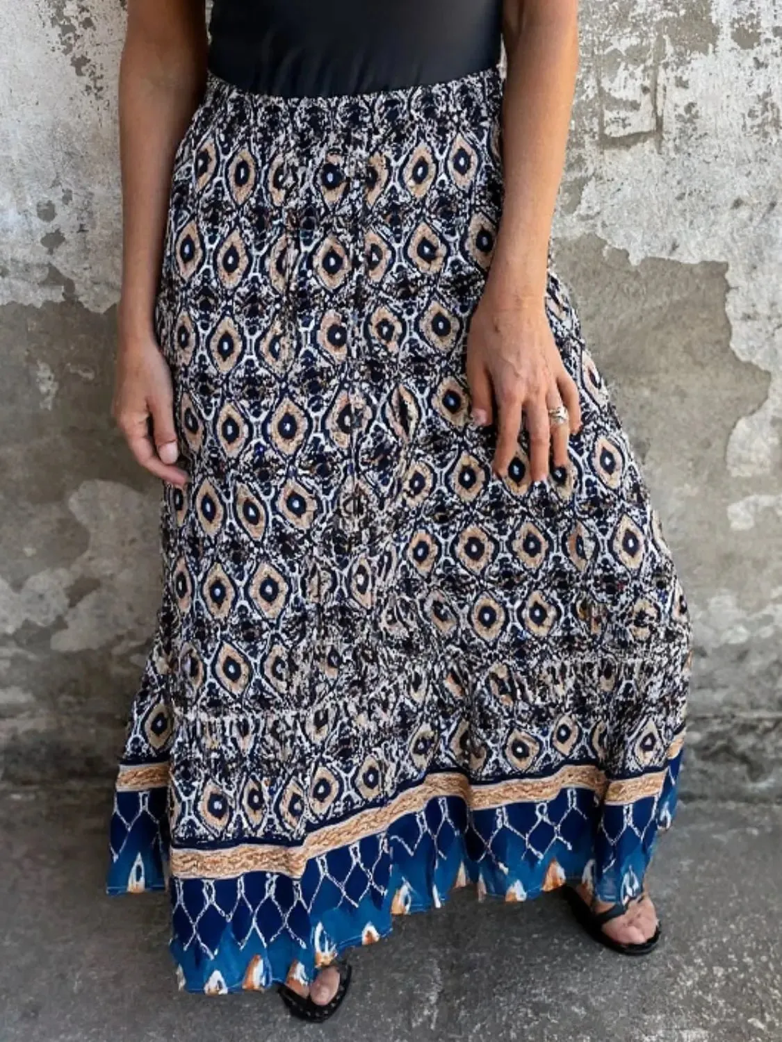 Ruffled Printed Maxi Skirt