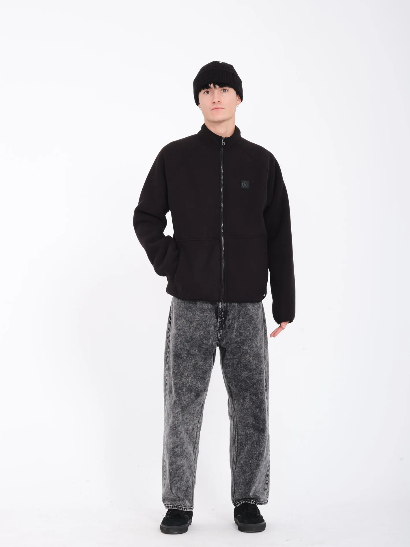 Runtime Grid Zip Sherpa Sweatshirt - BLACK