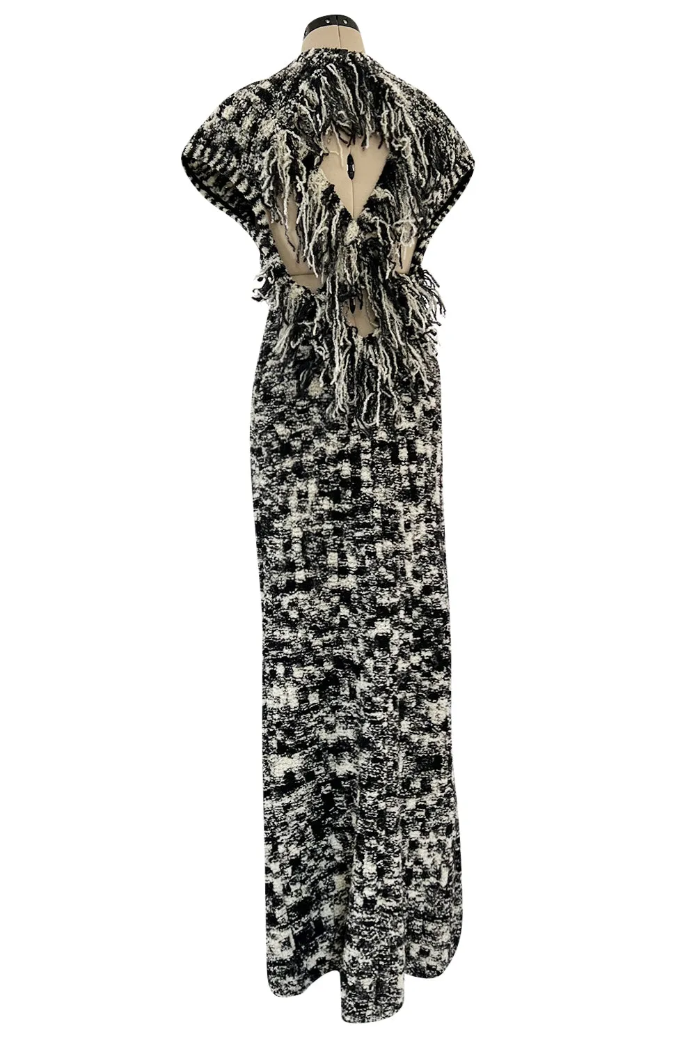 Runway Fall 2011 Chanel by Karl Lagerfeld Black & Ivory Knit Dress w Fringed Open Back