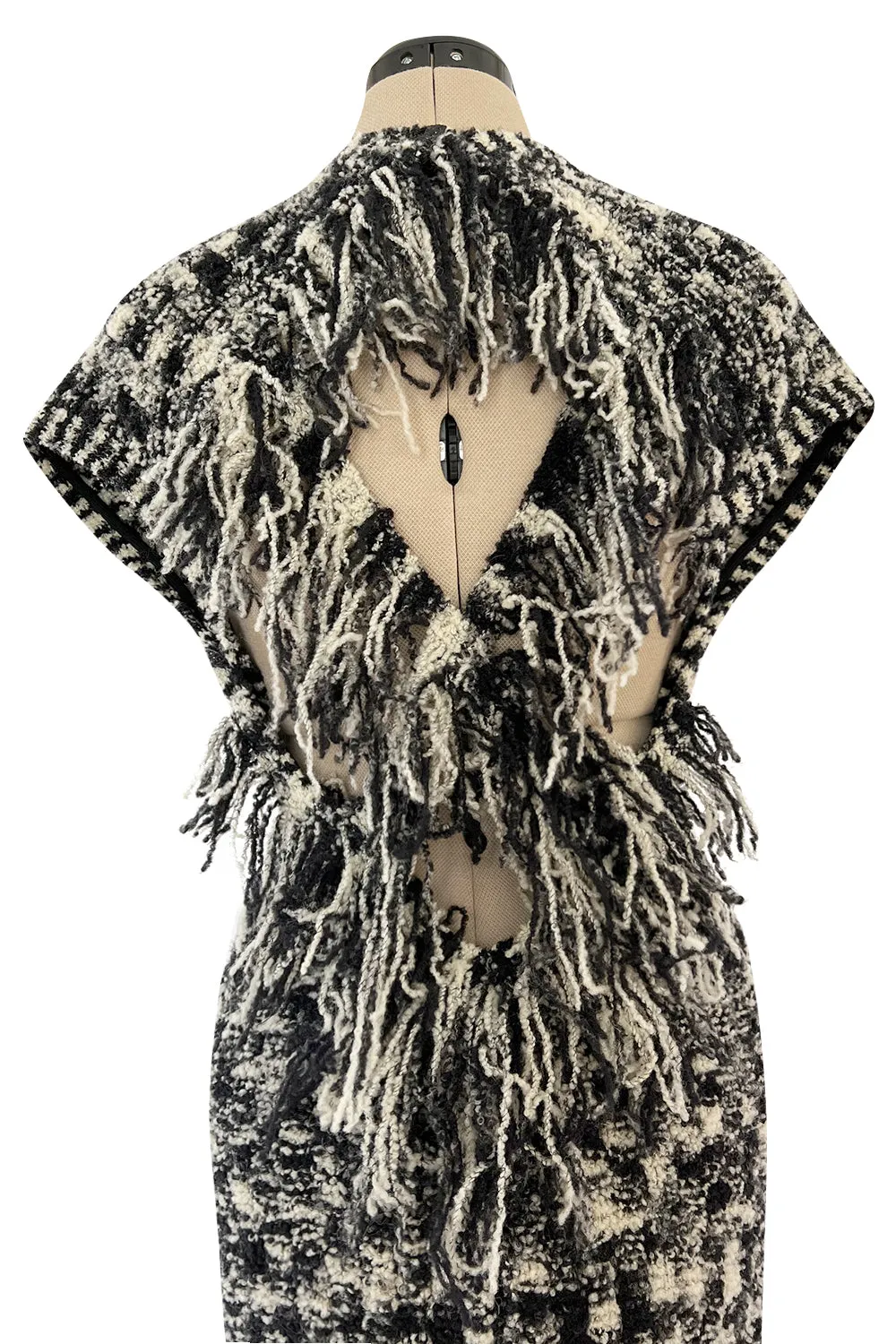 Runway Fall 2011 Chanel by Karl Lagerfeld Black & Ivory Knit Dress w Fringed Open Back