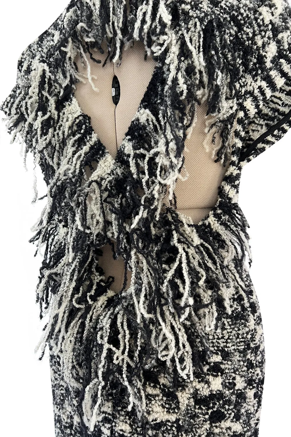 Runway Fall 2011 Chanel by Karl Lagerfeld Black & Ivory Knit Dress w Fringed Open Back