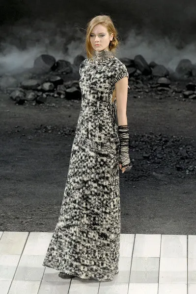 Runway Fall 2011 Chanel by Karl Lagerfeld Black & Ivory Knit Dress w Fringed Open Back