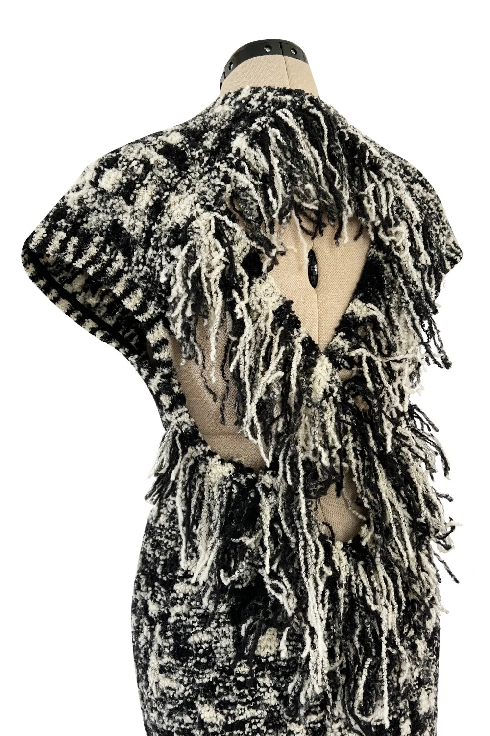 Runway Fall 2011 Chanel by Karl Lagerfeld Black & Ivory Knit Dress w Fringed Open Back