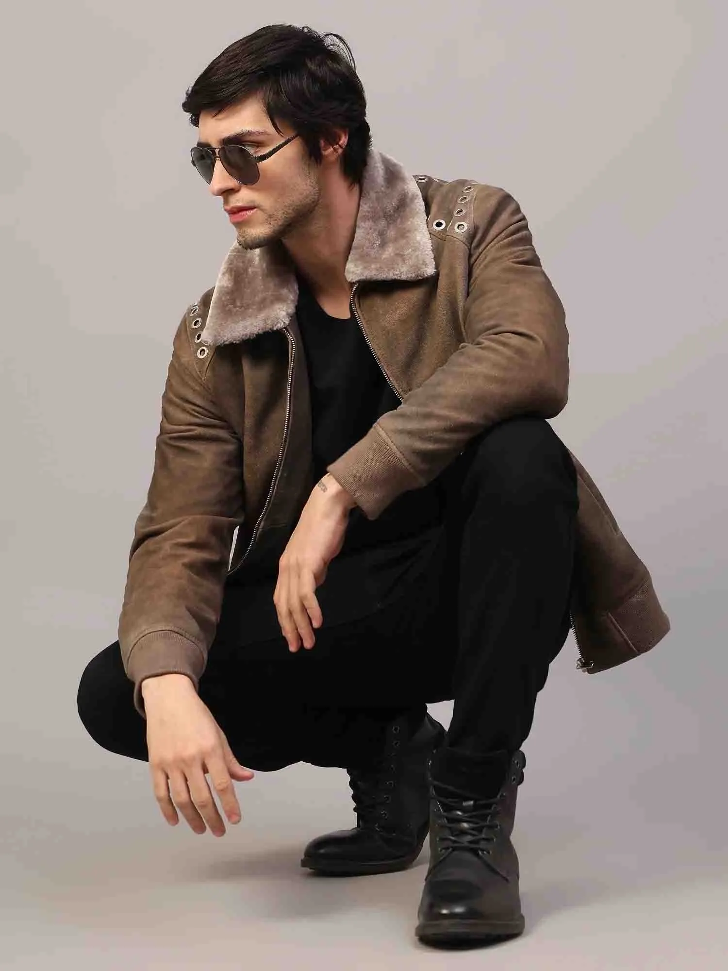 Saint Carter Grey Leather Men's Jackets