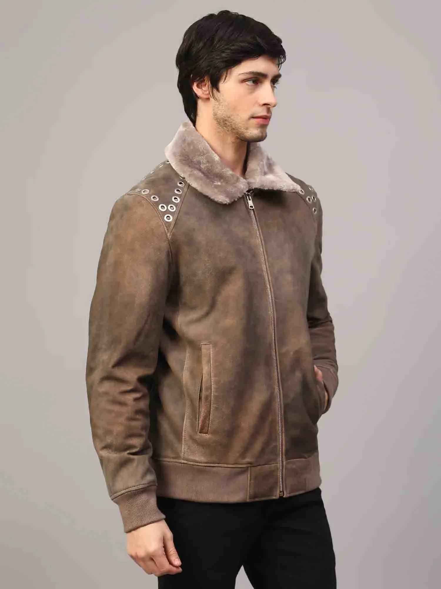 Saint Carter Grey Leather Men's Jackets
