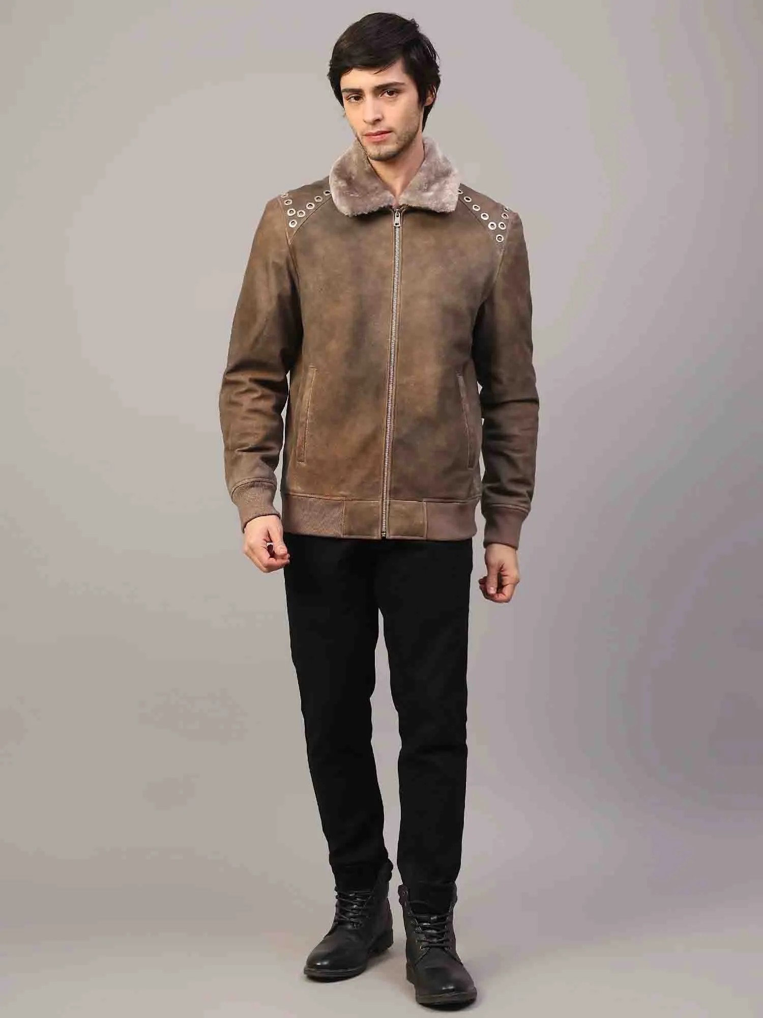 Saint Carter Grey Leather Men's Jackets