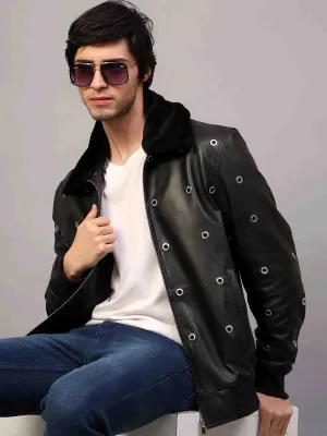 Saint Joshua Black Leather Men's Jackets
