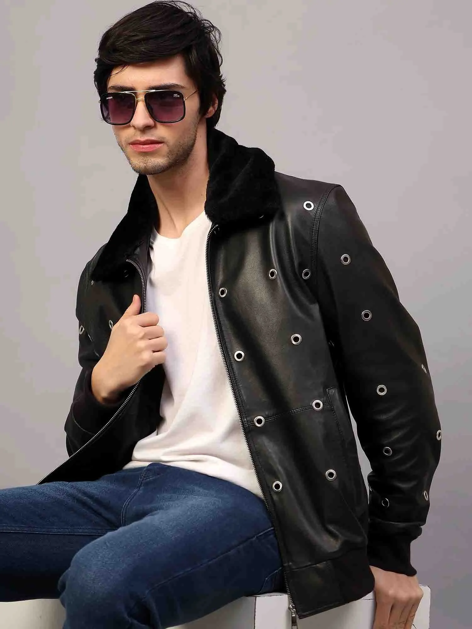 Saint Joshua Black Leather Men's Jackets