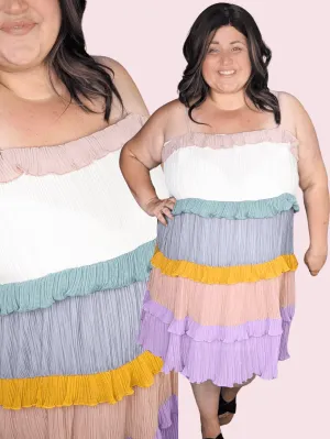SALE- Selah Tiered Ruffle Dress in Summer Colorblock