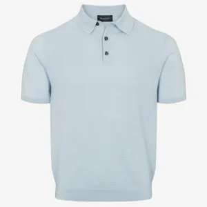 Sand Retro Cotton Knitted Polo Shirt - Light Blue