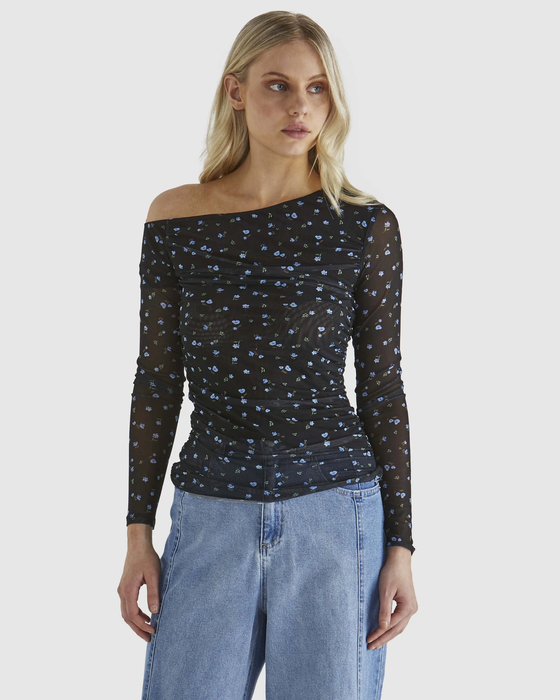 Sass Lauretta Mesh Top - Black Ditsy