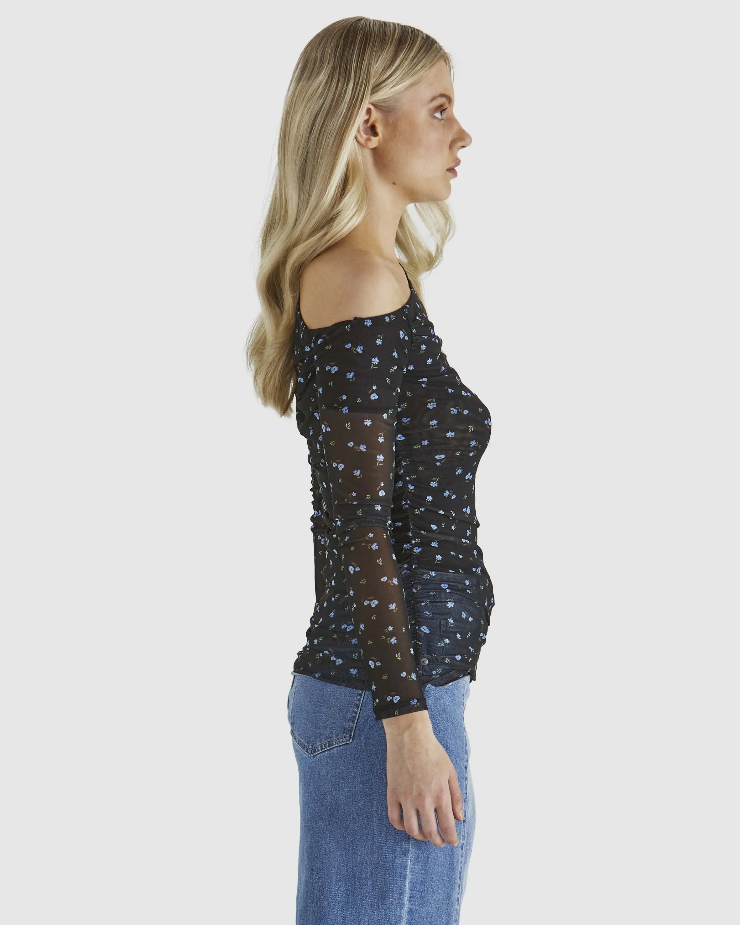 Sass Lauretta Mesh Top - Black Ditsy