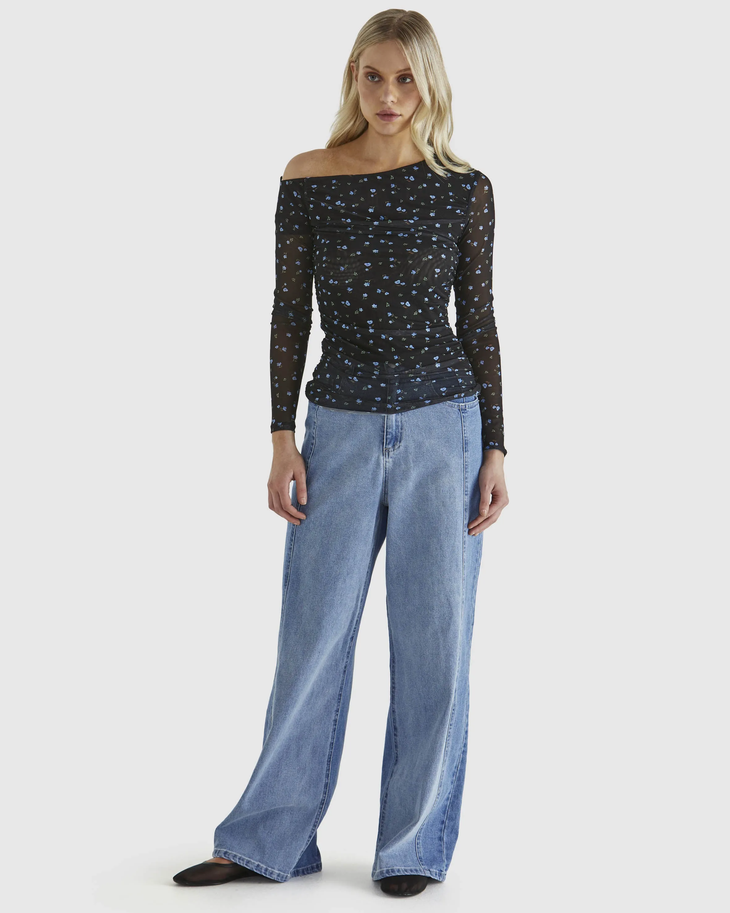 Sass Lauretta Mesh Top - Black Ditsy