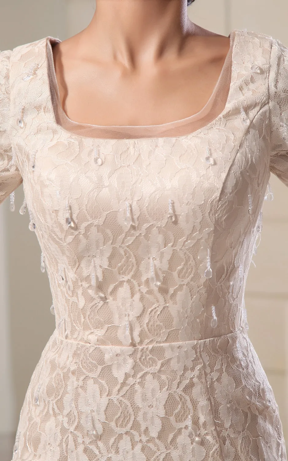 Sassy Square-Neck Style Dress With Lace Appliques-GC_705173