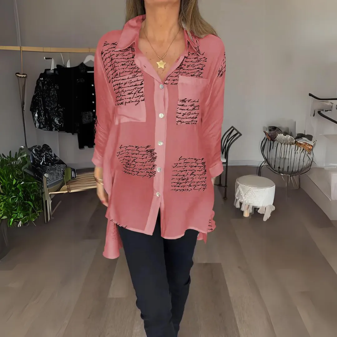 Script Print Button Down Shirt | Relaxed Fit | Lightweight and Stylish