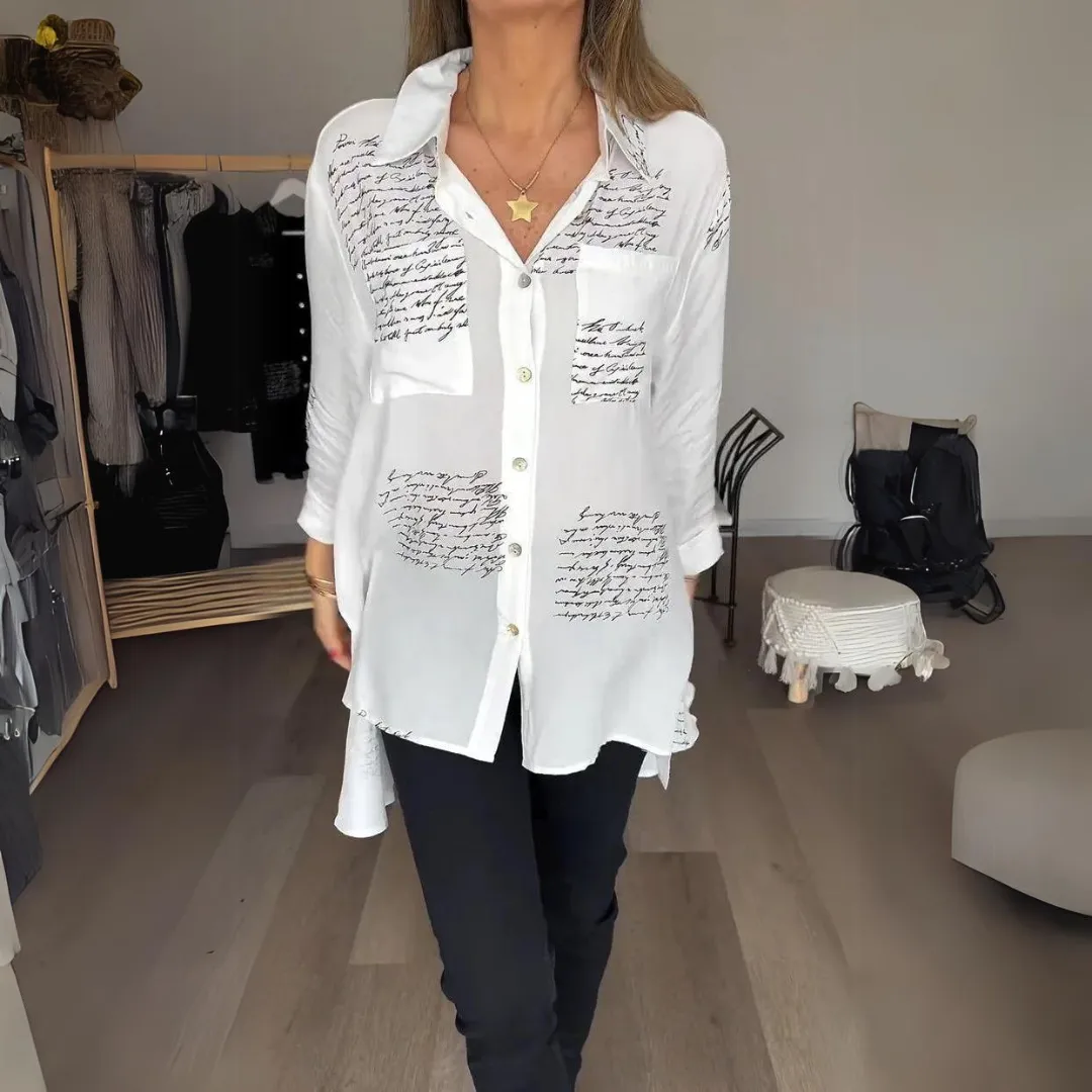 Script Print Button Down Shirt | Relaxed Fit | Lightweight and Stylish