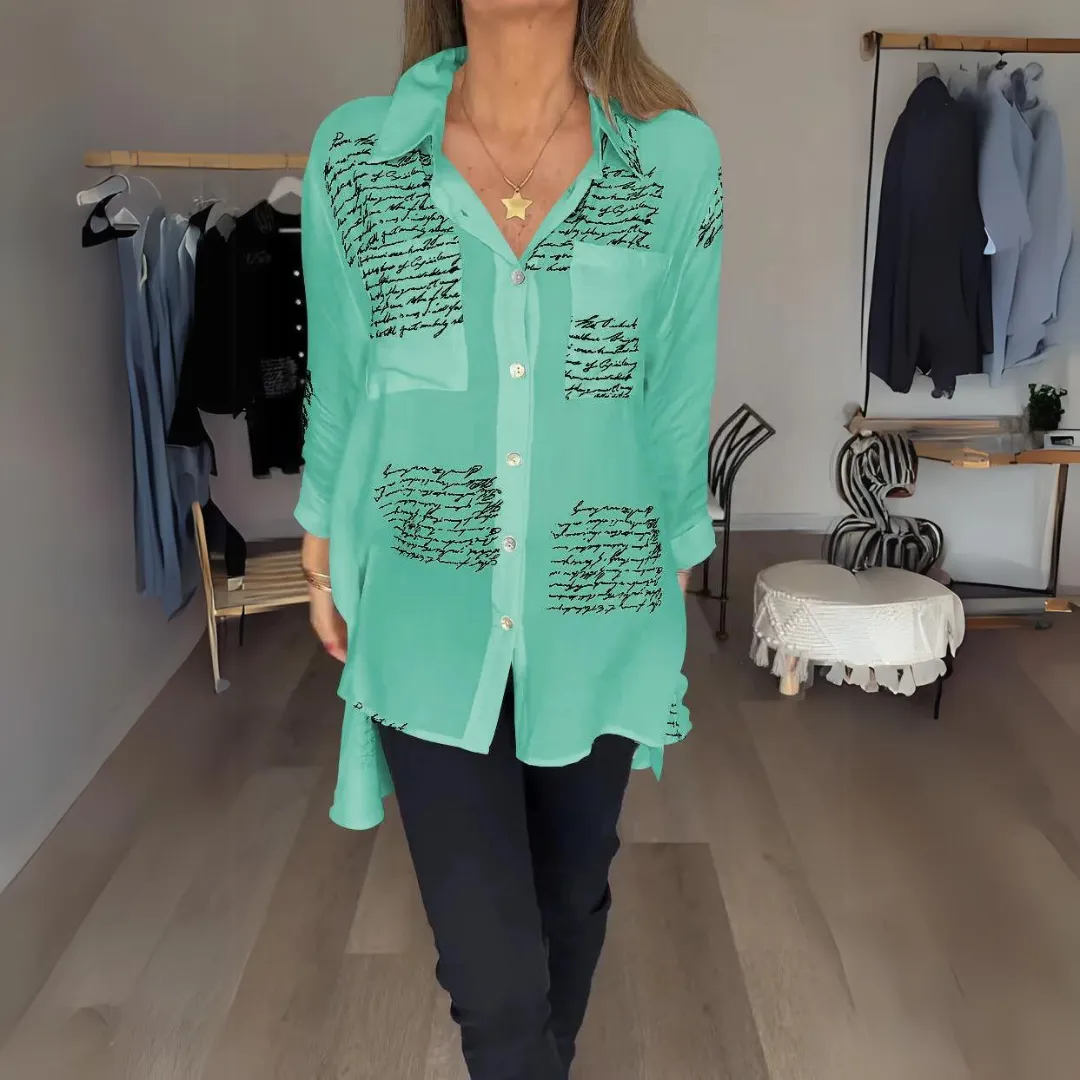 Script Print Button Down Shirt | Relaxed Fit | Lightweight and Stylish