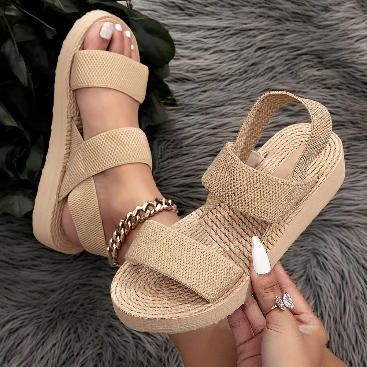 Selena | Comfortable White Elastic Strap Sandals for All-Day Wear