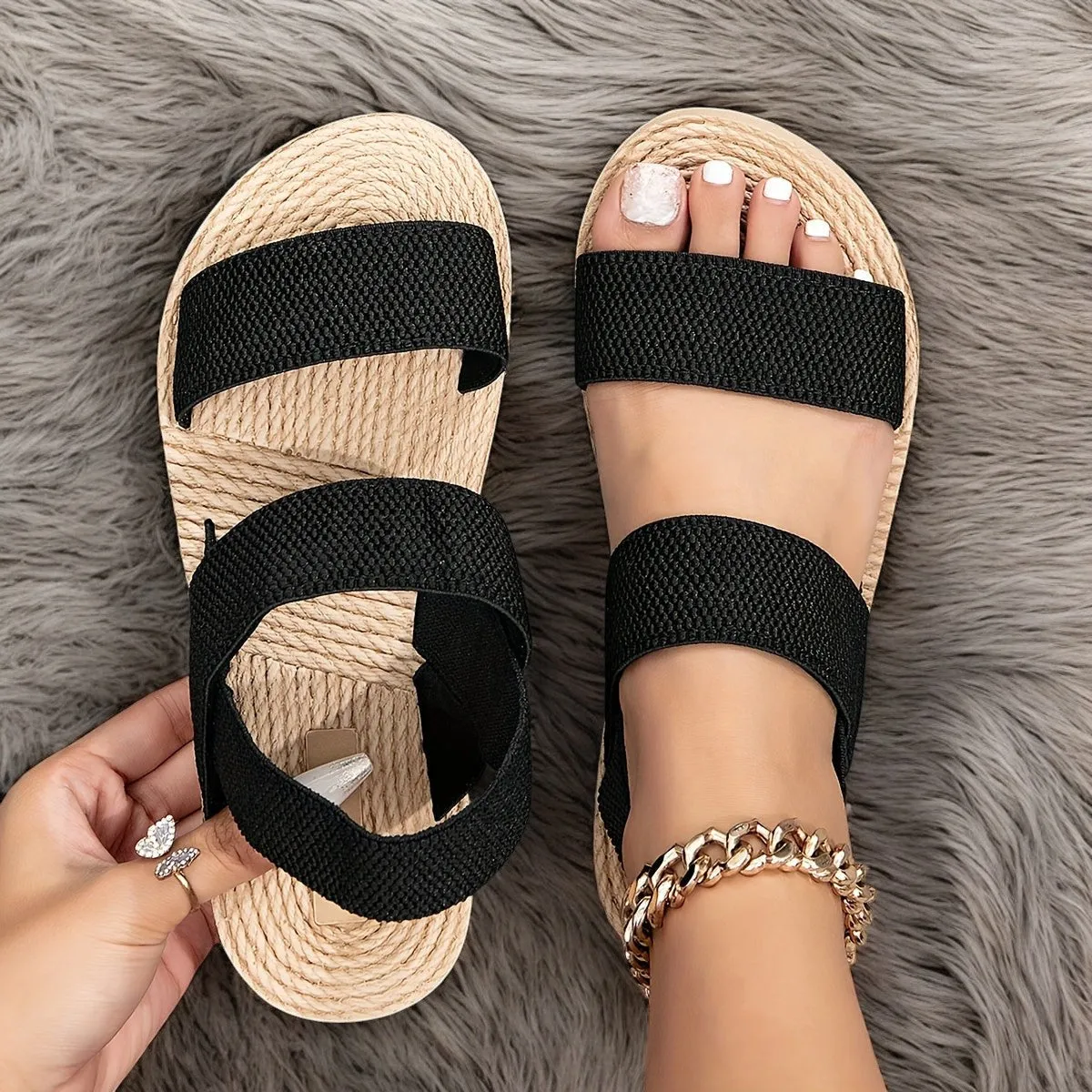 Selena | Comfortable White Elastic Strap Sandals for All-Day Wear