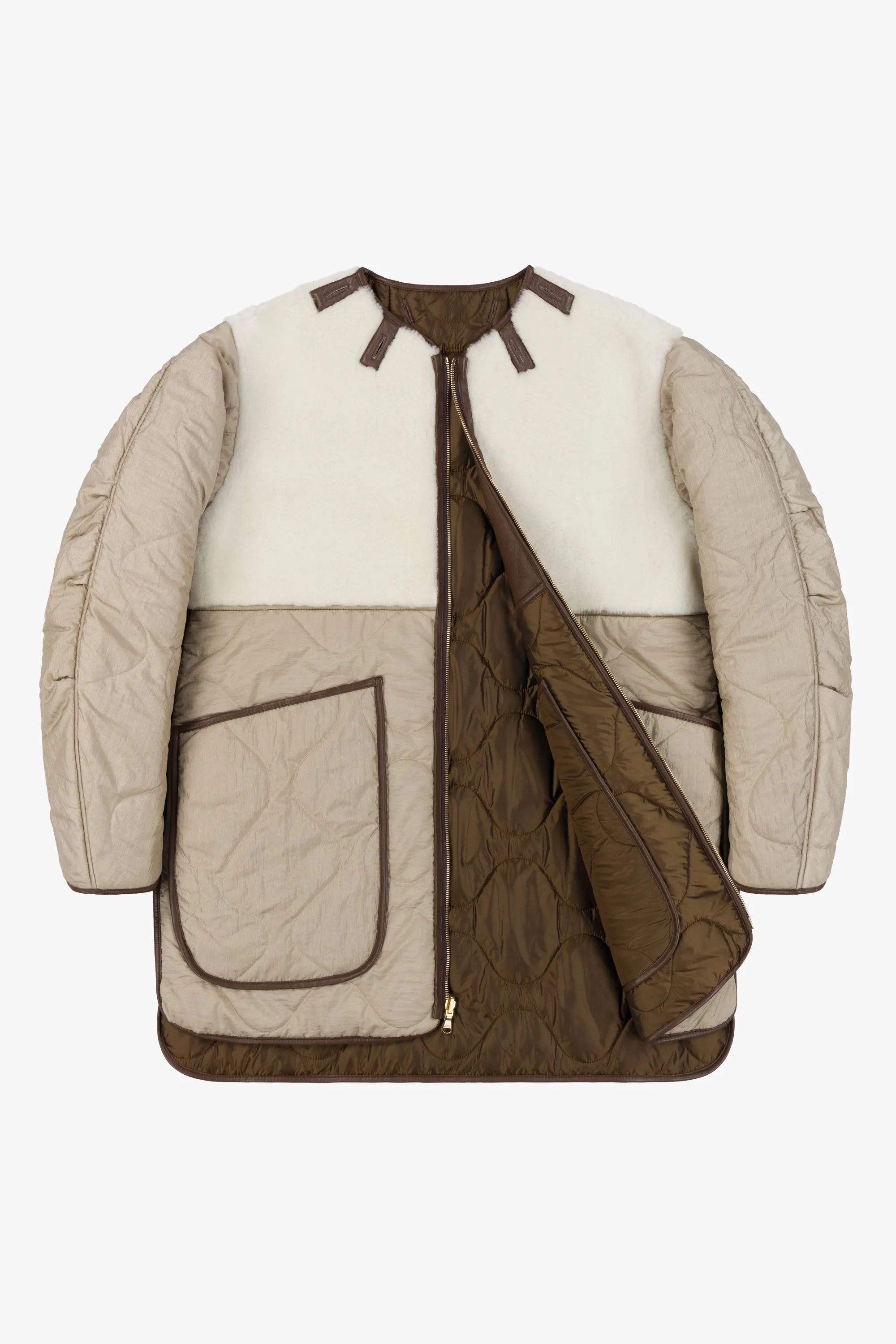 Shearling Aviator Quilt Jacket - Bronze / Natural