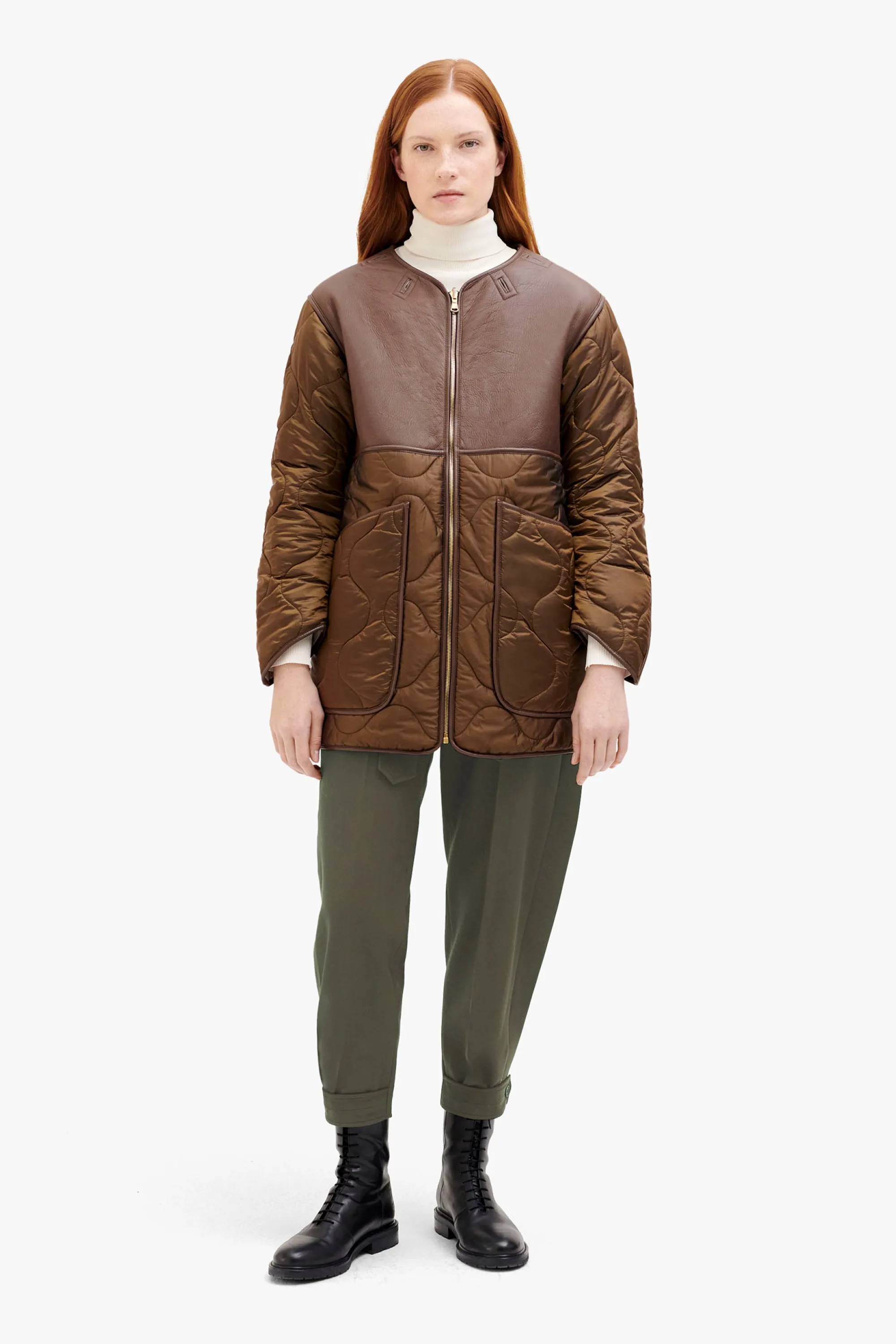 Shearling Aviator Quilt Jacket - Bronze / Natural