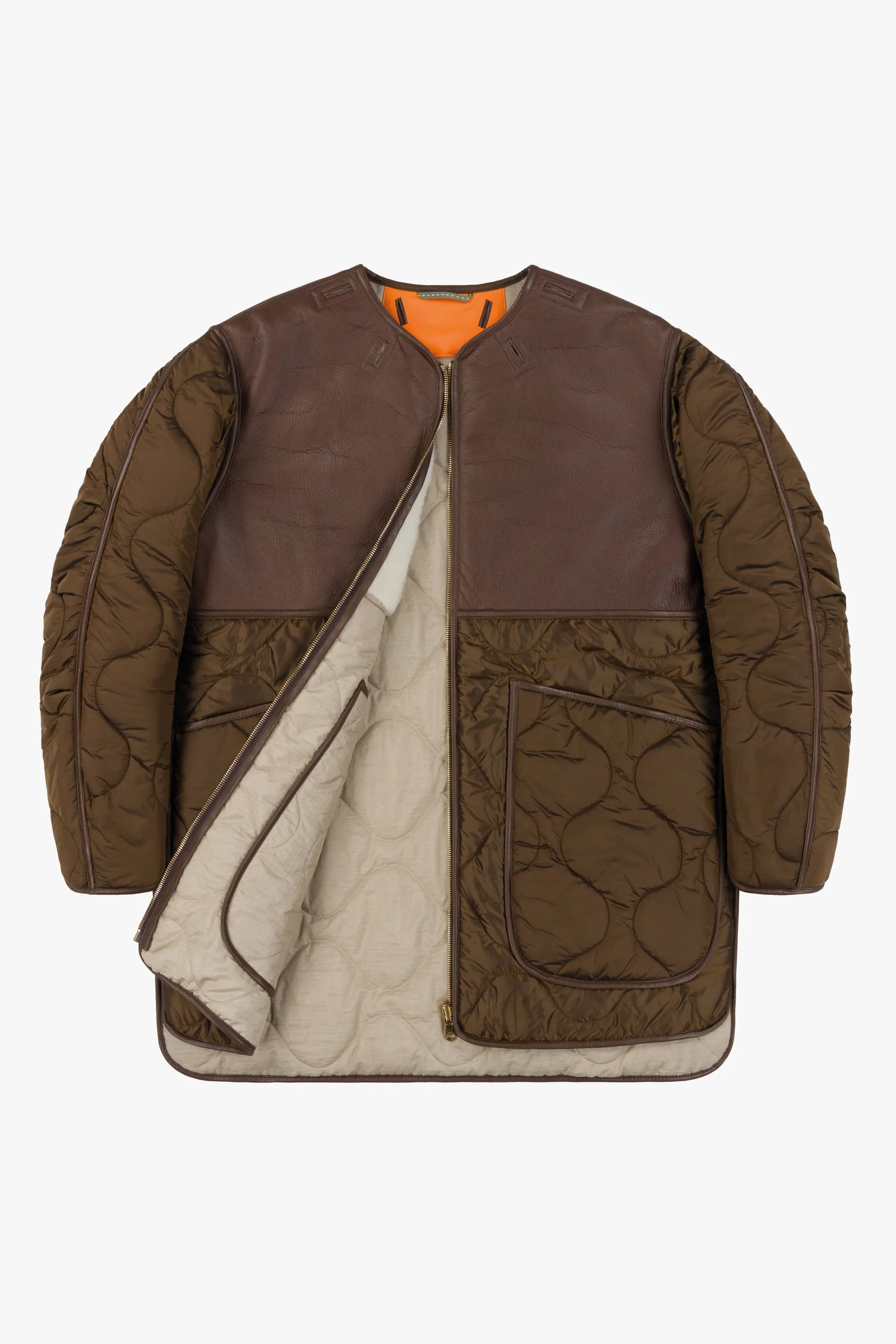 Shearling Aviator Quilt Jacket - Bronze / Natural