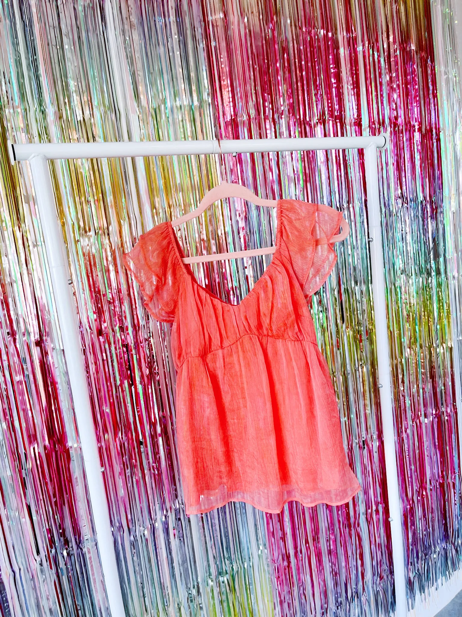 Shimmering Chiffon Baby Doll Top - Coral- FINAL SALE