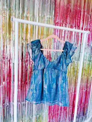 Shimmering Chiffon Baby Doll Top - Teal- FINAL SALE Size Small