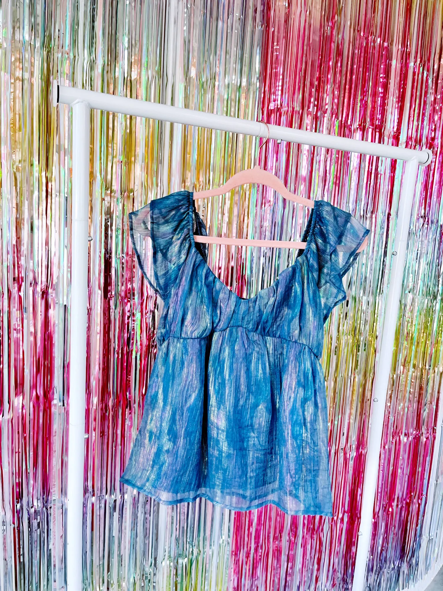 Shimmering Chiffon Baby Doll Top - Teal- FINAL SALE Size Small