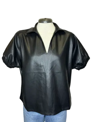 Short Sleeve Leather Top Black