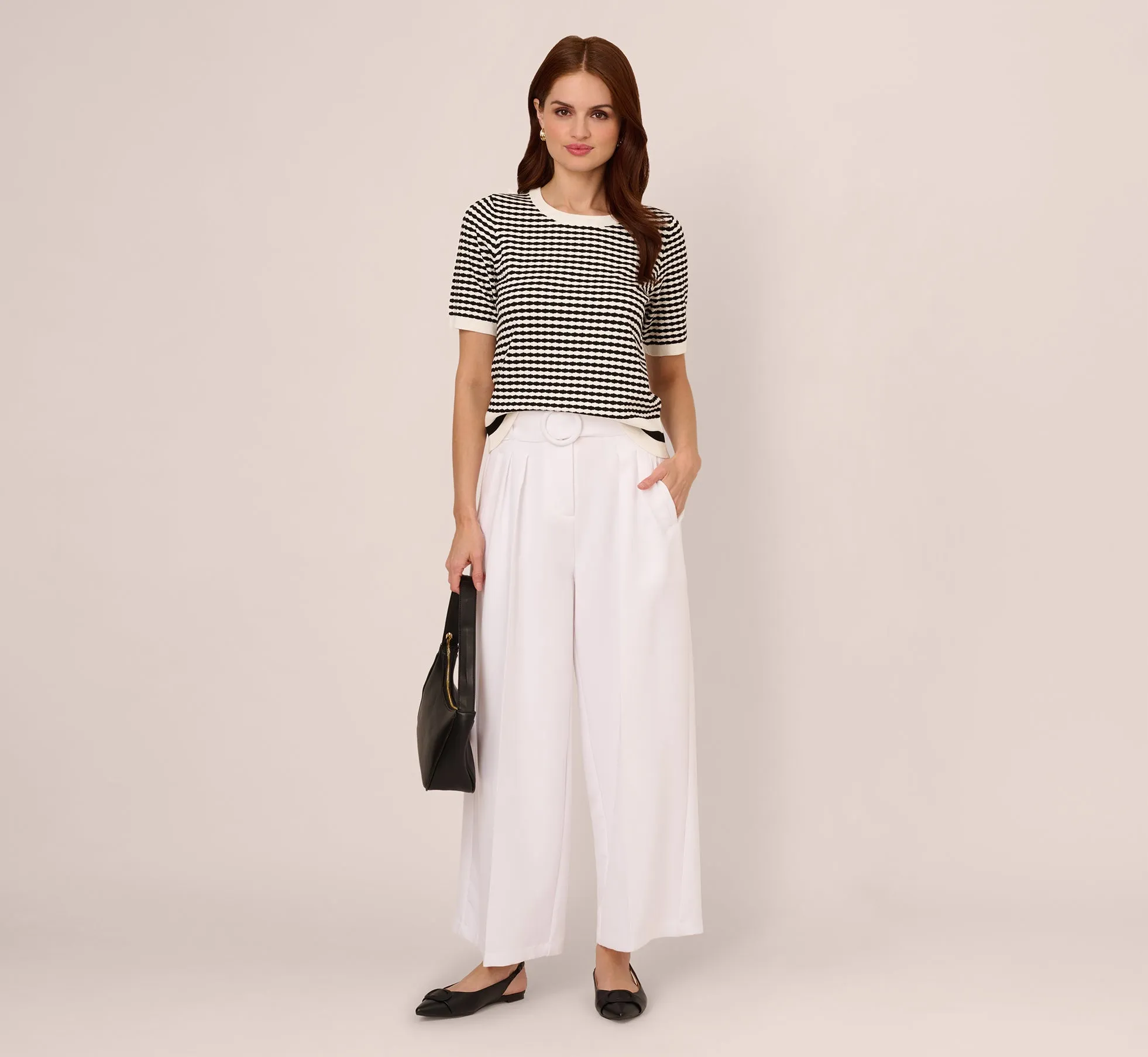Short Sleeve Optic Pattern Knit Sweater In Ivory Black