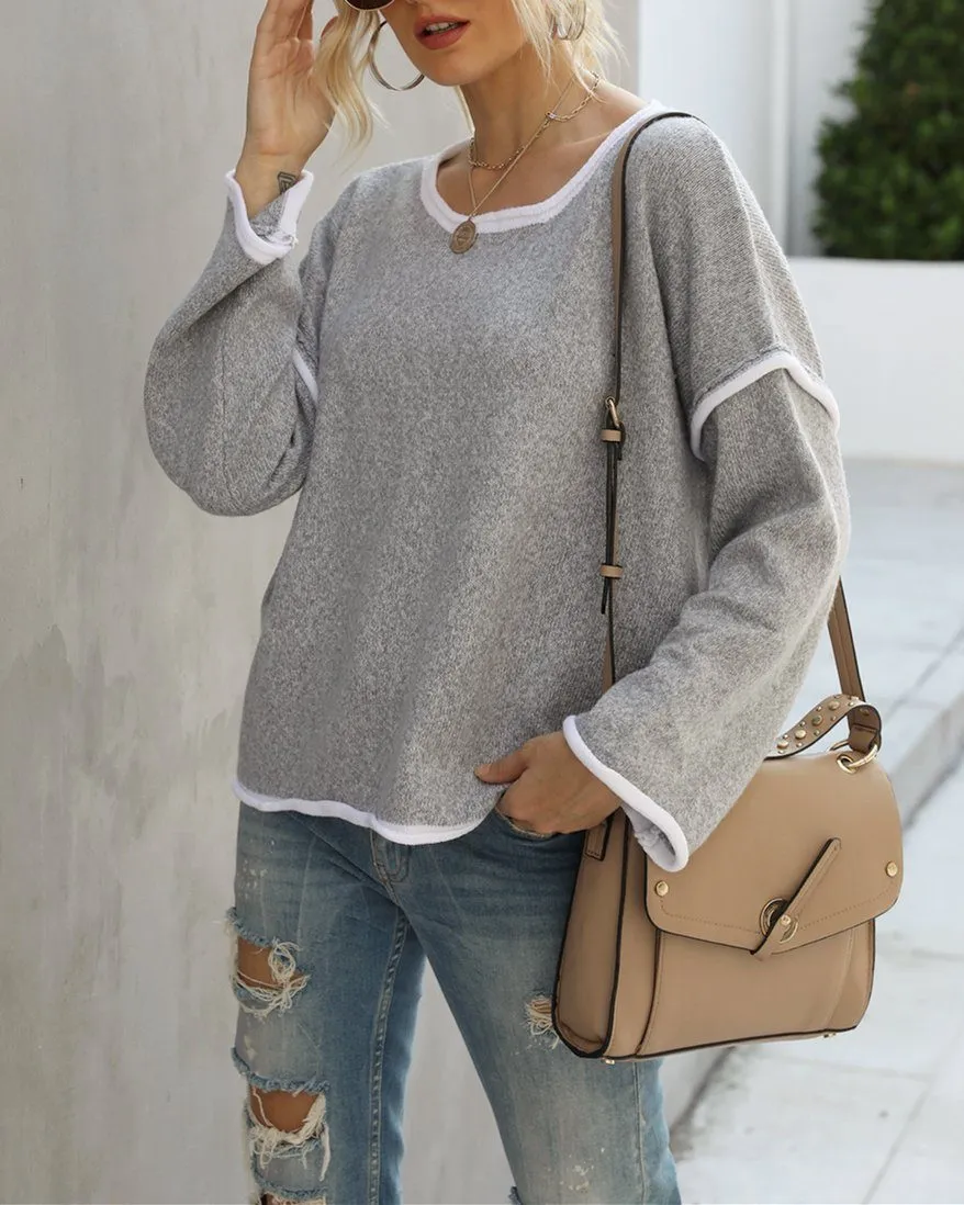 Signature Oversize Knit Sweater Top - Grey