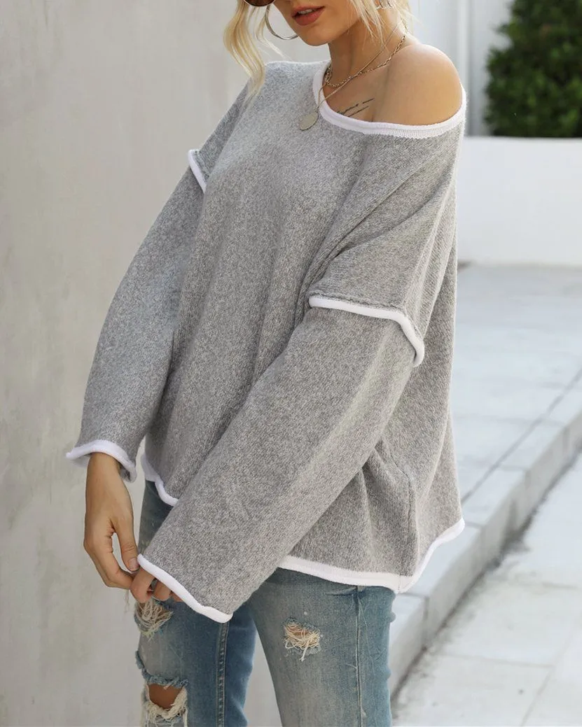Signature Oversize Knit Sweater Top - Grey