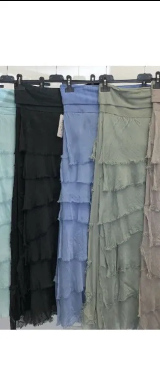 SILK LONG RUFFLE SKIRT