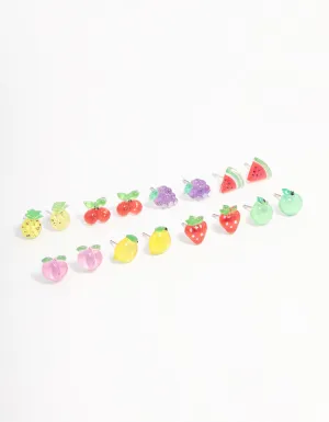 Silver Fruit Salad Earring 8-Pack