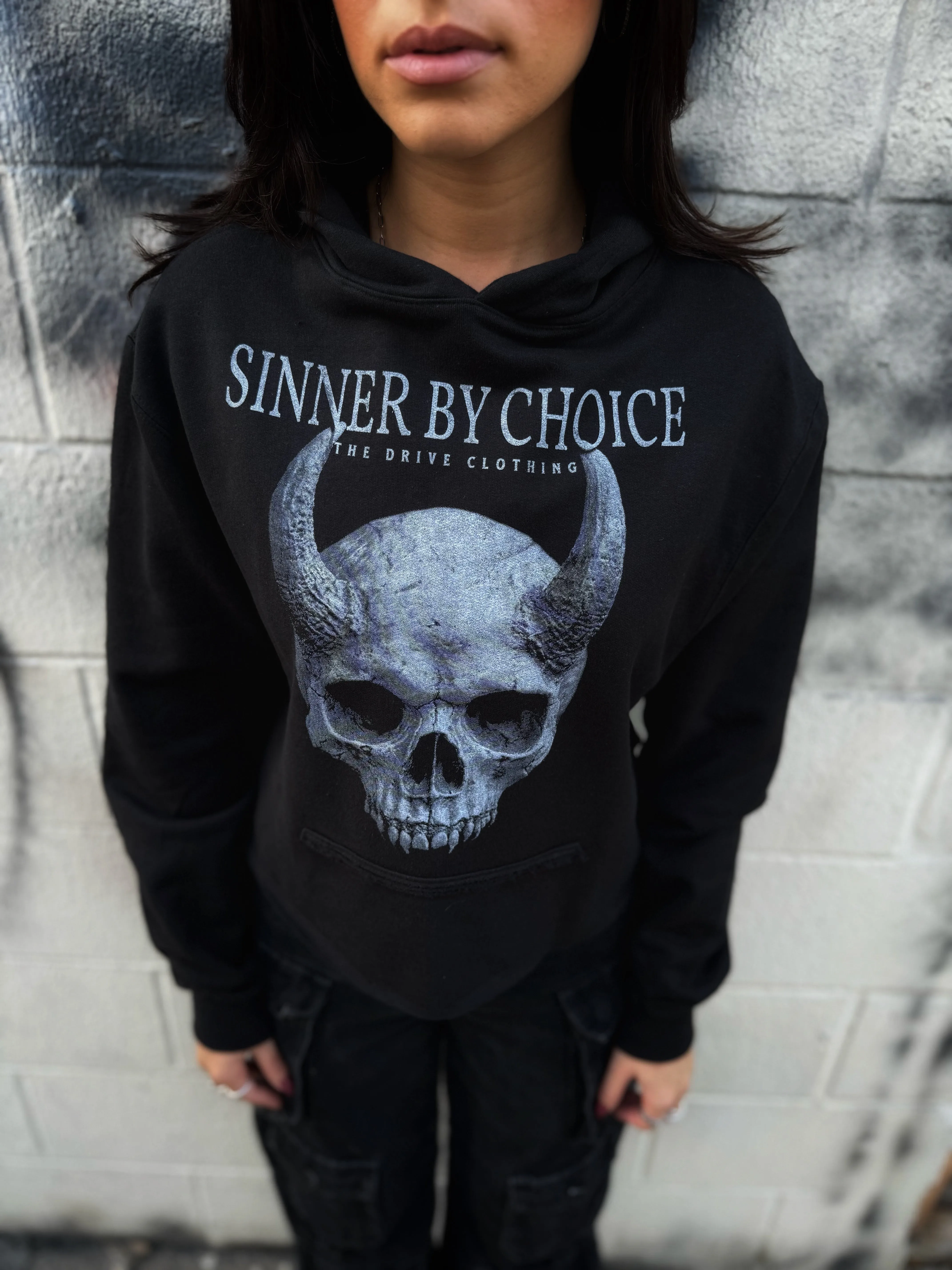 SINNER BY CHOICE CROP HOODIE