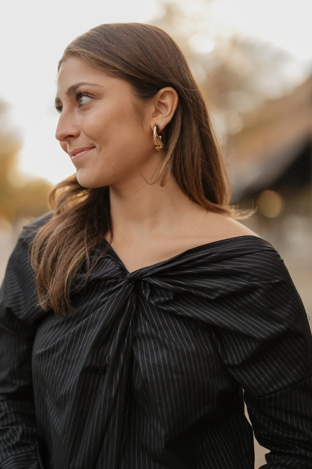 Skye Black Pinstripe Button Back Top (S-3XL)