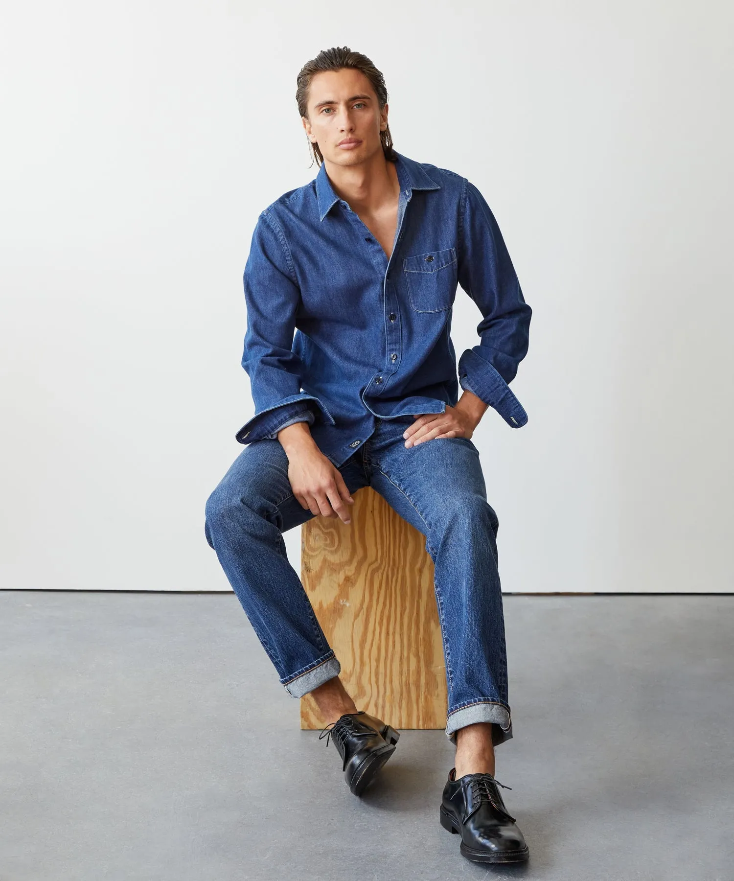 Slim Fit Denim Point Collar Shirt