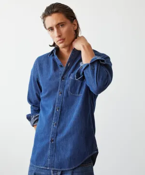 Slim Fit Denim Point Collar Shirt