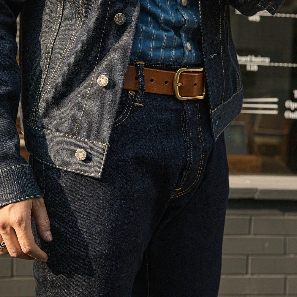 Slim Straight Red Selvedge Denim Jeans for Men: Rinsed Spring Pants