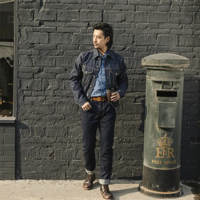 Slim Straight Red Selvedge Denim Jeans for Men: Rinsed Spring Pants