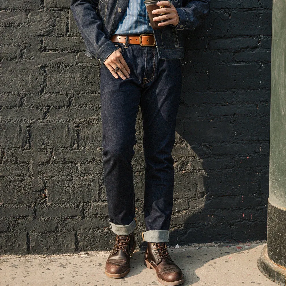 Slim Straight Red Selvedge Denim Jeans for Men: Rinsed Spring Pants