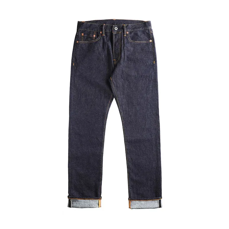 Slim Straight Red Selvedge Denim Jeans for Men: Rinsed Spring Pants