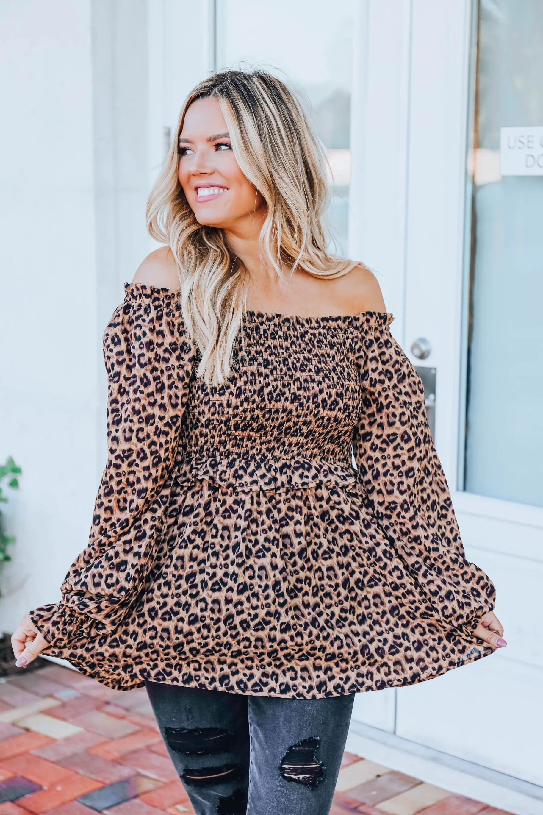 Smocked Challis Leopard Top S-3X