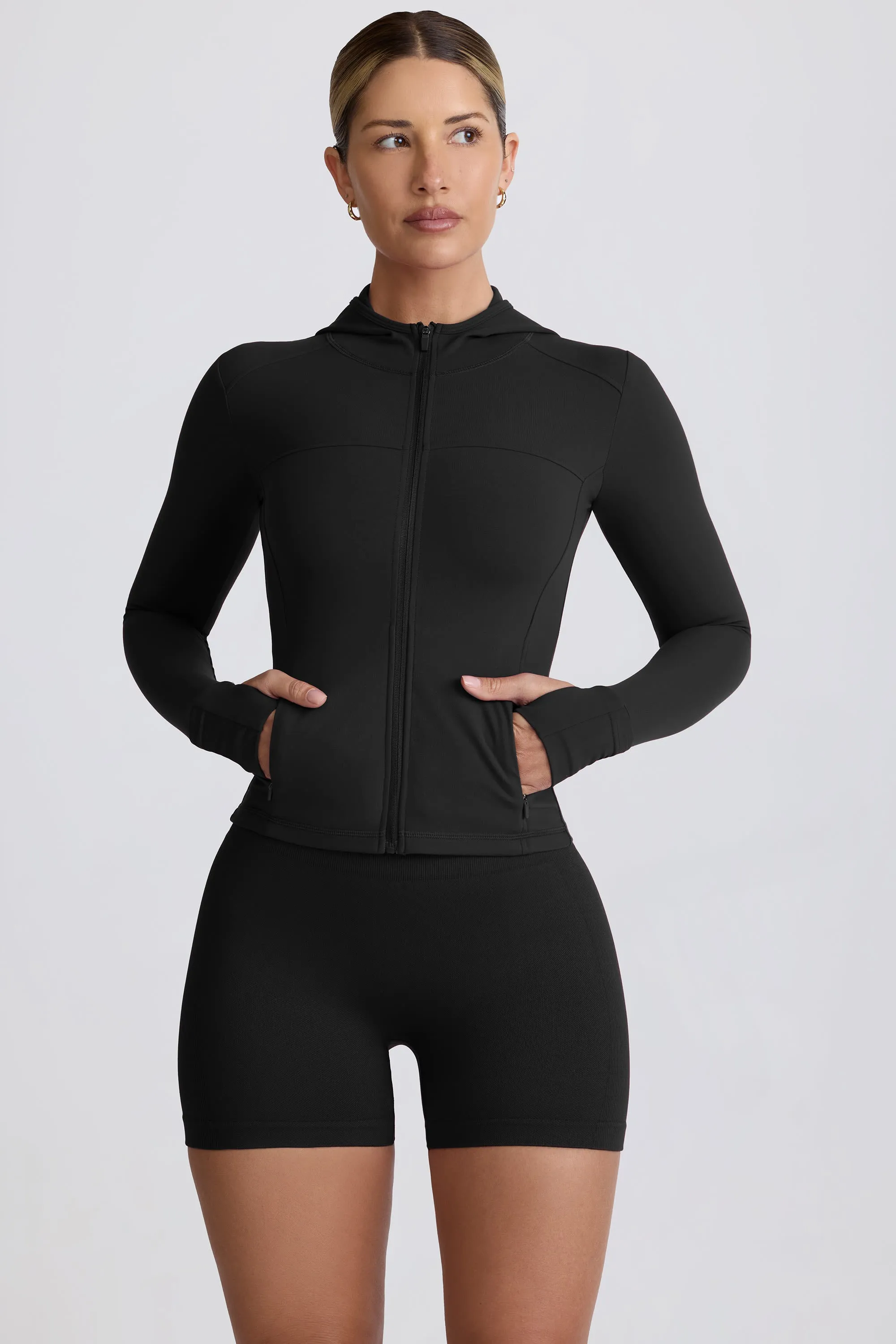 Soft Active Hooded Mid-Layer Jacket in Black