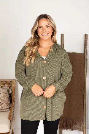 Solid Ribbed Long Button Up Shacket