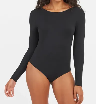 Spanx Suit Yourself Long Sleeve Scoop Neck BodySuit - Black