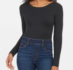 Spanx Suit Yourself Long Sleeve Scoop Neck BodySuit - Black