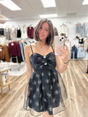 Sparkle Black Bow Mini Dress